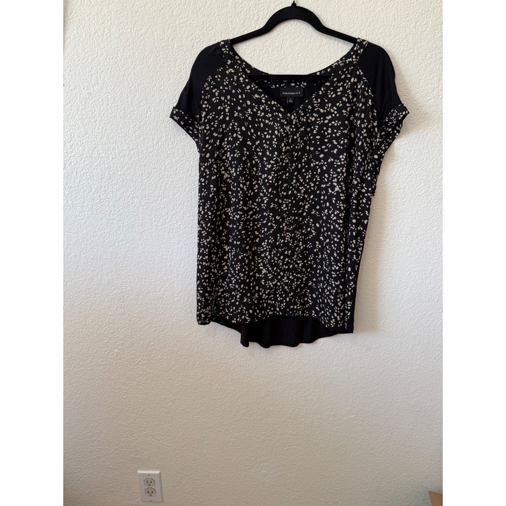 Fortune‎ + Ivy Womens XL Black Cream Patterned V-Neck High-Low Blouse 1703G35